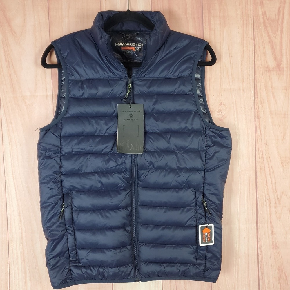 Hawke & Co Packable Puffer Vest Mens Small Blue Full Zip